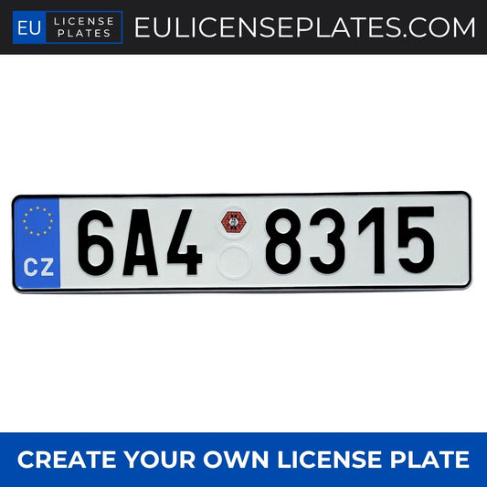 Custom Czech License Plate, Personalised Czech Number Plate, Replica Czech Registration Plate with Custom Text, Embossed Aluminium License Plates for Cars, Garages, Workshops, Collections and Displays
