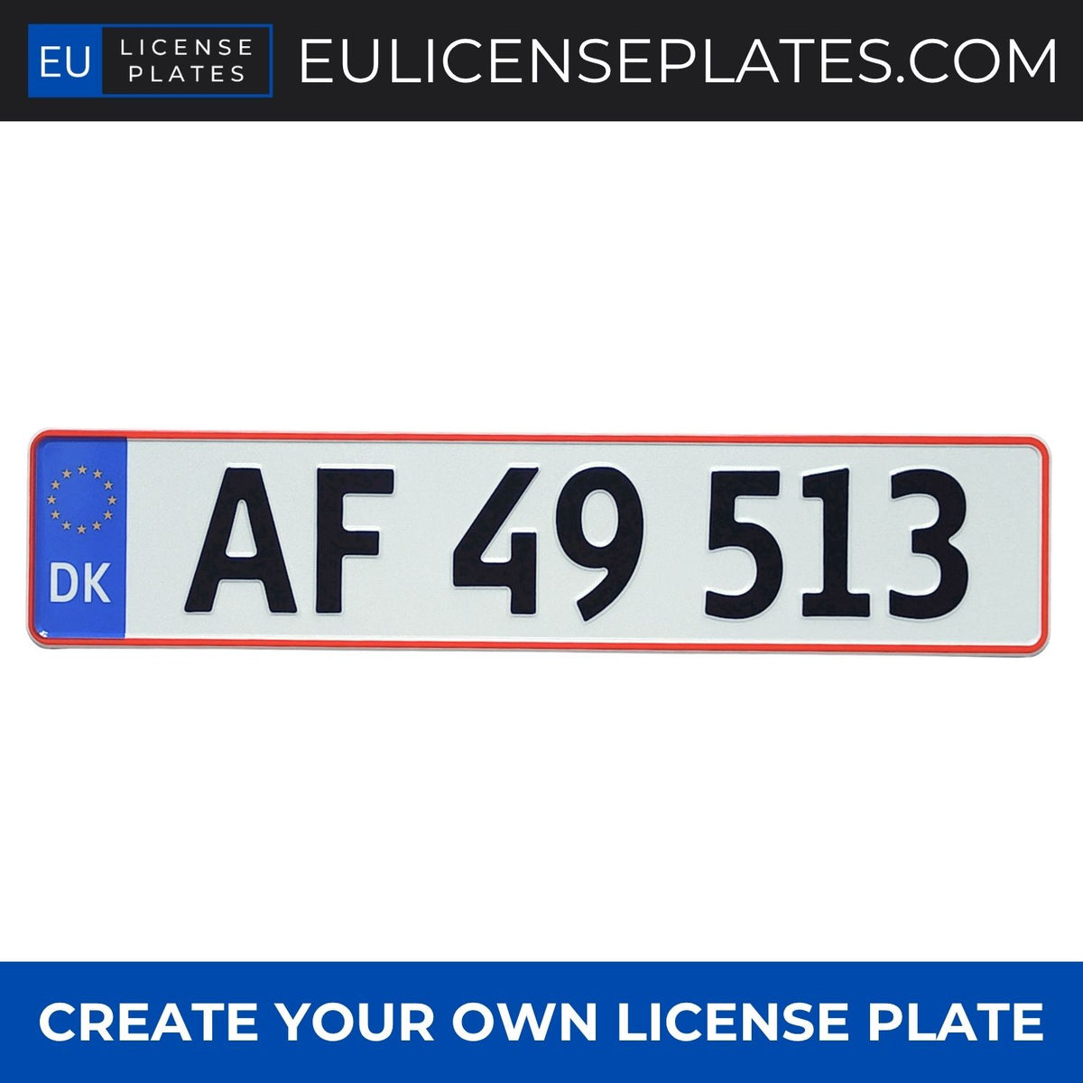 Custom Danish License Plate, Personalised Danish Number Plate, Replica Danish Registration Plate with Custom Text, Embossed Aluminium License Plates for Cars, Garages, Workshops, Collections and Displays