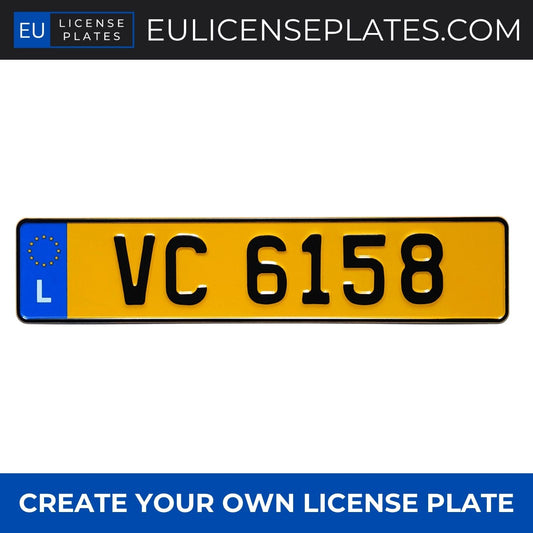 Custom Luxembourg License Plate, Personalised Luxembourg Number Plate, Replica Luxembourg Registration Plate with Custom Text, Embossed Aluminium License Plates for Cars, Garages, Workshops, Collections and Displays