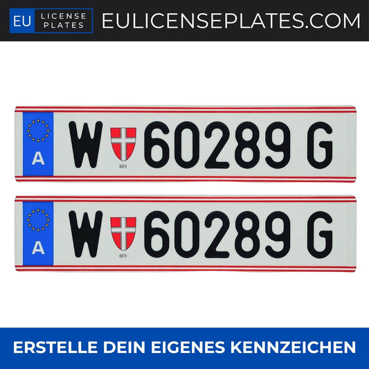 Österreichisches Kennzeichen – Replica Nummernschild | Einzelnes Schild oder Set (Vorne + Hinten) | Deko & Sammlung - EULICENSEPLATES.COM